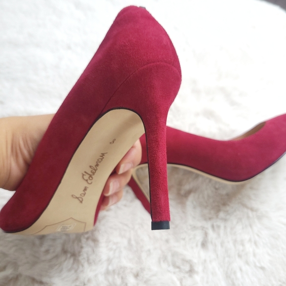 Sam Edelman Hazel Deep Red Magenta Suede Leather Pumps - Picture 11 of 14
